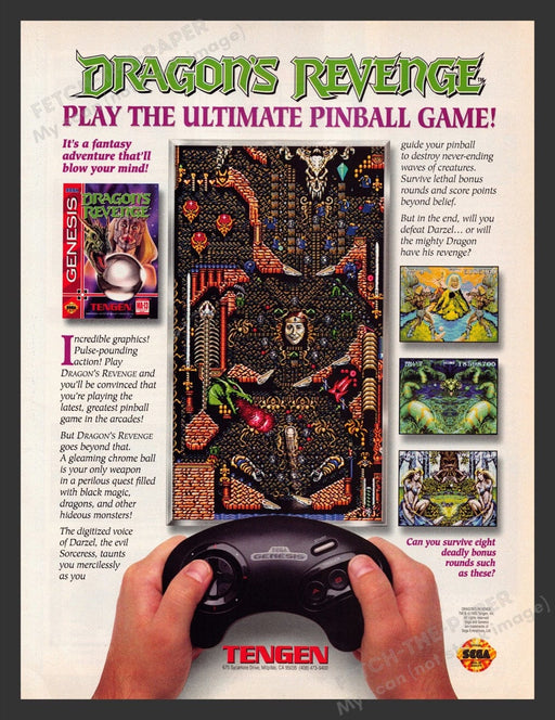 1994 Dragon's Revenge Pinball Video Game Print Advertisement