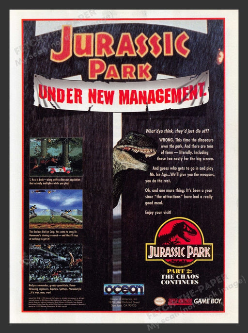 1994 Jurassic Park "Under New Management" Video Game Print Advertisement