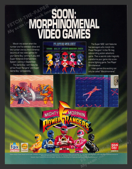 1994 Mighty Morphin Power Rangers Video Game Print Advertisement
