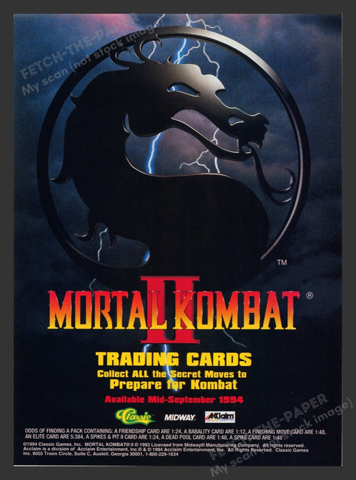 1994 Mortal Kombat II Trading Cards Print Advertisement