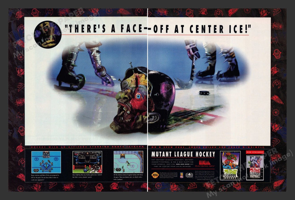 1994 Mutant League Hockey Video Game Print Advertisement (2 Pages)