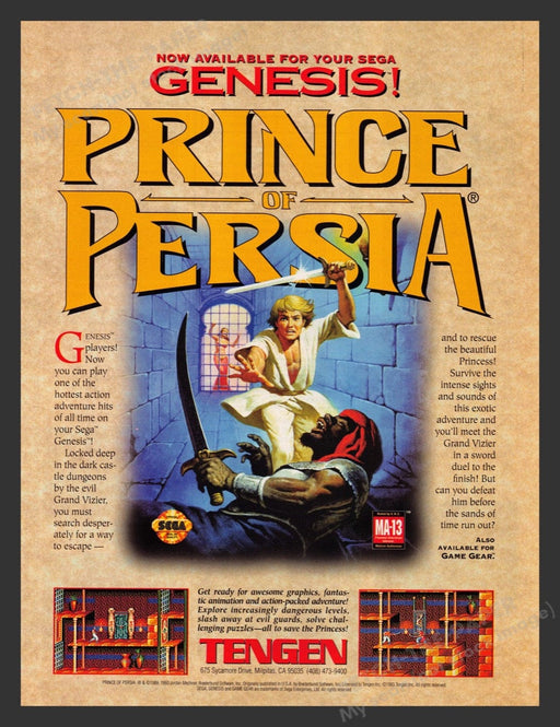 1994 Prince of Persia Tengen Video Game Print Advertisement