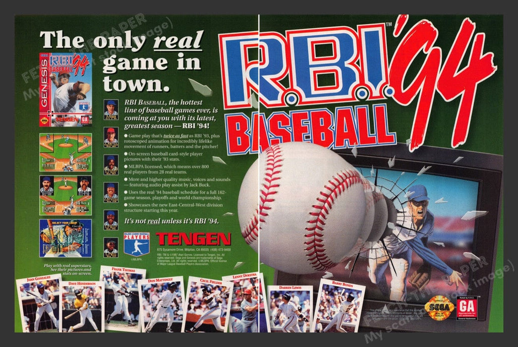 1994 R.B.I. Baseball Real Video Game Print Advertisement (2 Pages)