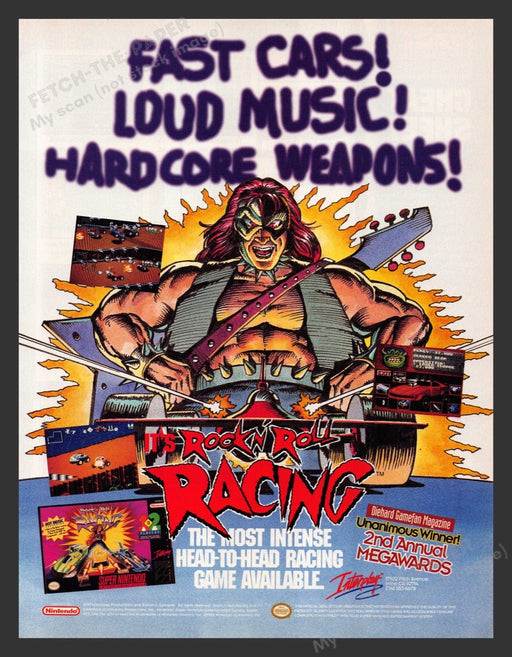 1994 Rock 'N Roll Racing Fast Cars Loud Music Video Game Print Advertisement
