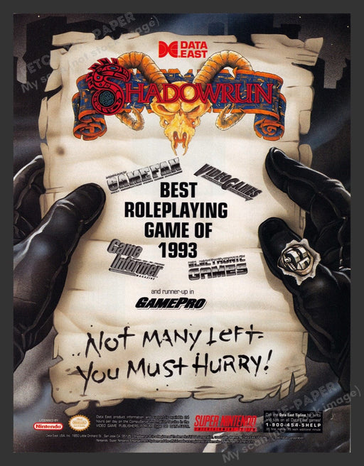1994 Shadowrun Best Roleplaying Game of 1993 Video Game Print Advertisement