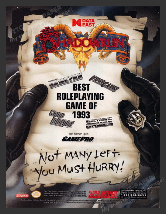 1994 Shadowrun Best Roleplaying Game of 1993 Video Game Print Advertisement