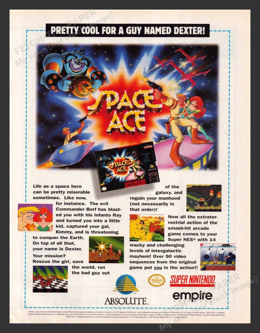 1994 Space Ace Guy Named Dexter Video Game Print Advertisement