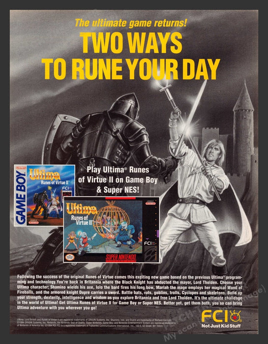 1994 Ultima: Runes of Virtue II Video Game Print Advertisement