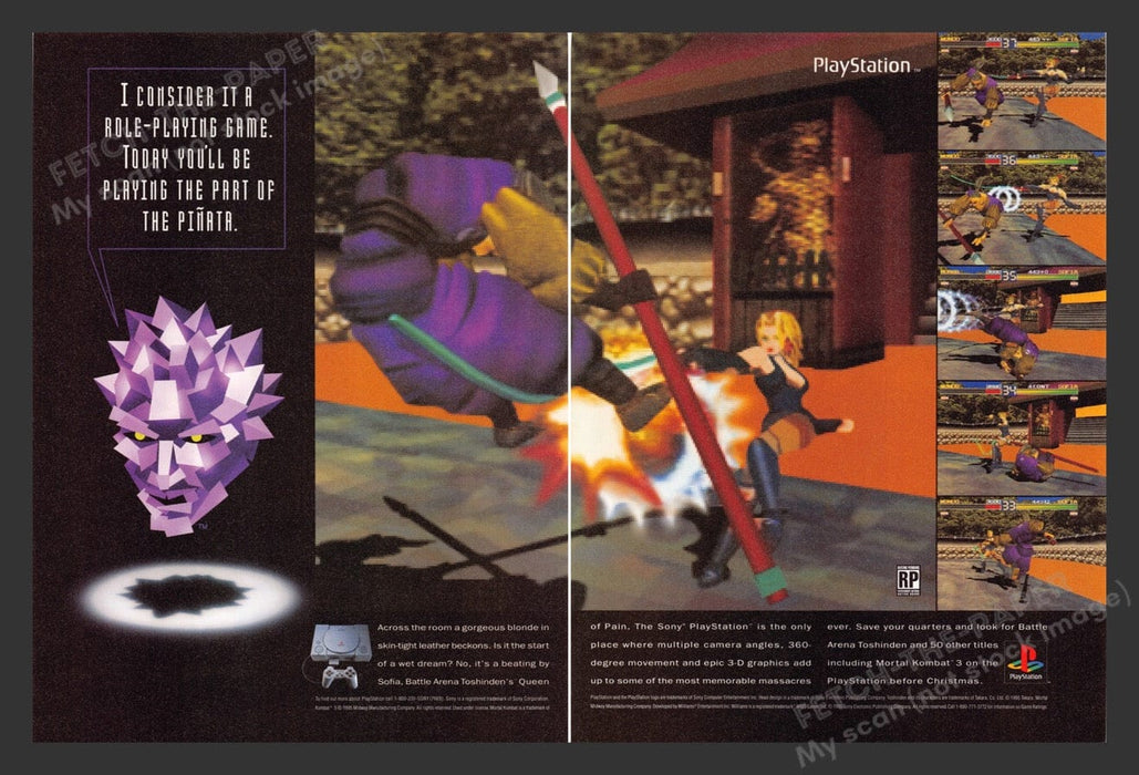 1995 Battle Arena Toshinden's Queen of Pain Video Game Print Ad (2 Pgs)