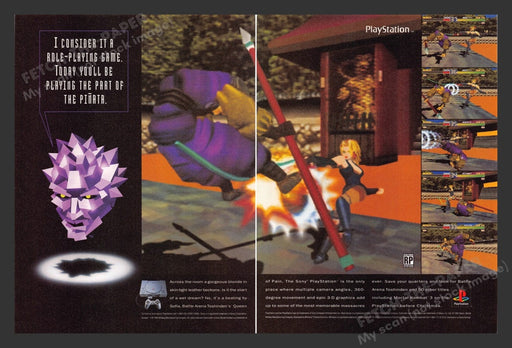 1995 Battle Arena Toshinden's Queen of Pain Video Game Print Ad (2 Pgs)
