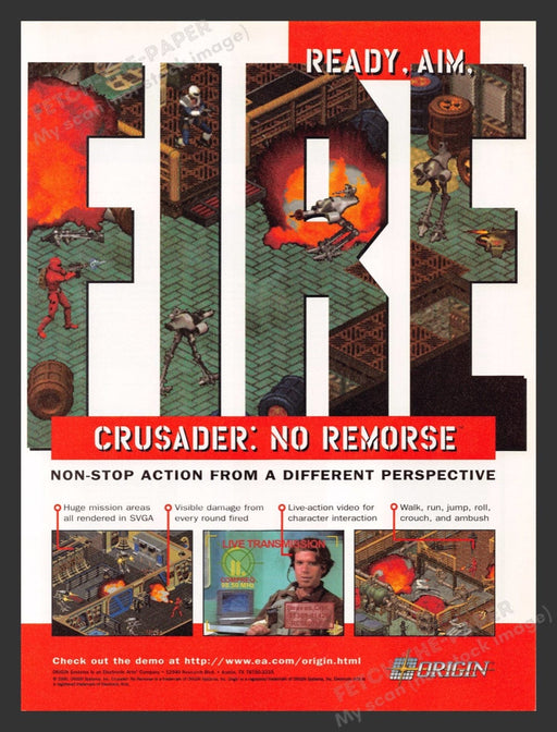 1995 Crusader: No Remorse "Ready, aim, fire" Video Game Print Advertisement
