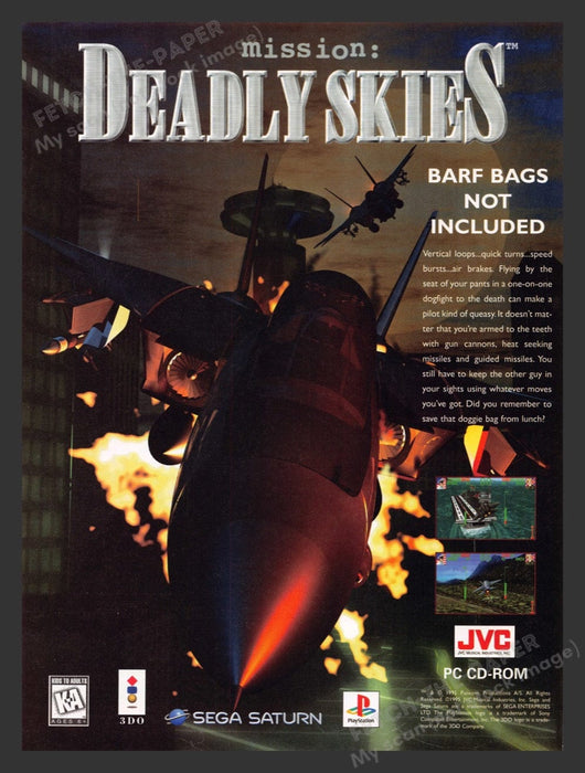 1995 Deadly Skies "Barf bags not included" Video Game Print Advertisement