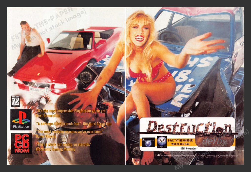 1995 Destruction Derby Girl on Car Video Game Print Advertisement (2 Pgs)