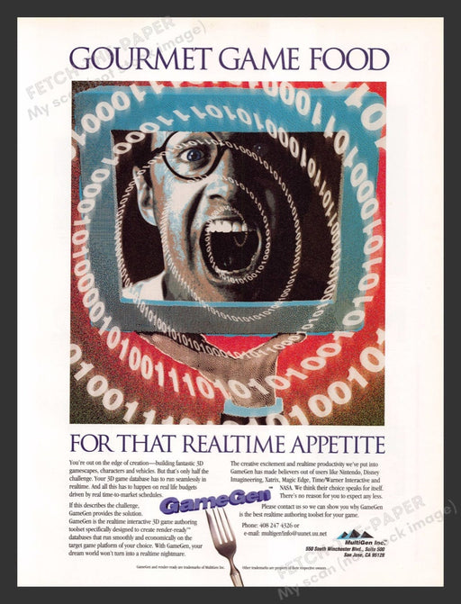 1995 GameGen Gourmet Game Food Video Game Print Advertisement