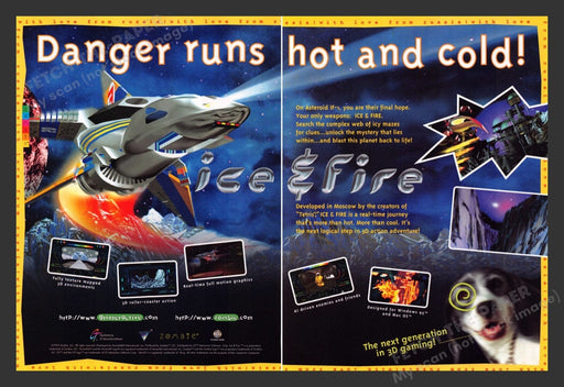 1995 Ice & Fire "Danger runs hot & cold!" Video Game Print Advertisement (2 Pgs)