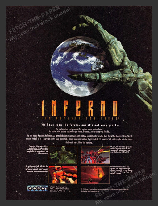 1995 Inferno: The Odyssey Continues Video Game Print Advertisement