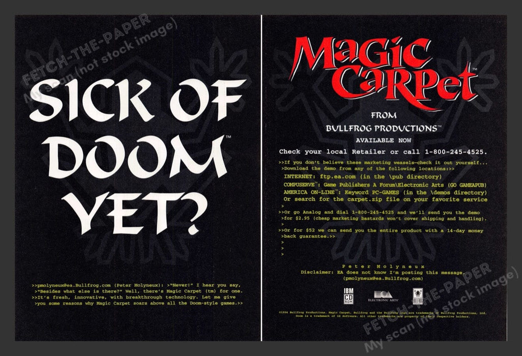 1995 Magic Carpet "Sick of Doom yet?" Video Game Print Advertisement (2 Pages)