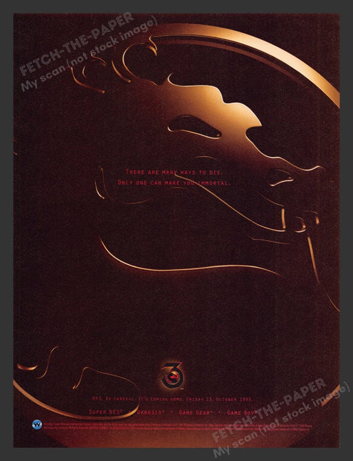 1995 MK3 Mortal Kombat 3 Video Game Print Advertisement