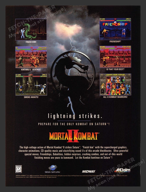 1995 Mortal Kombat II "Lightning Strikes" Video Game Print Advertisement