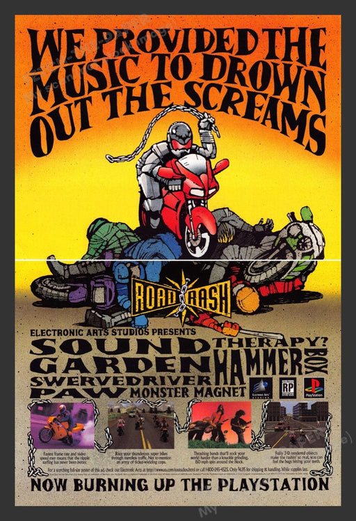 1995 Road Rash Burning up the PlayStation Video Game Print Advertisement (2 Pgs)