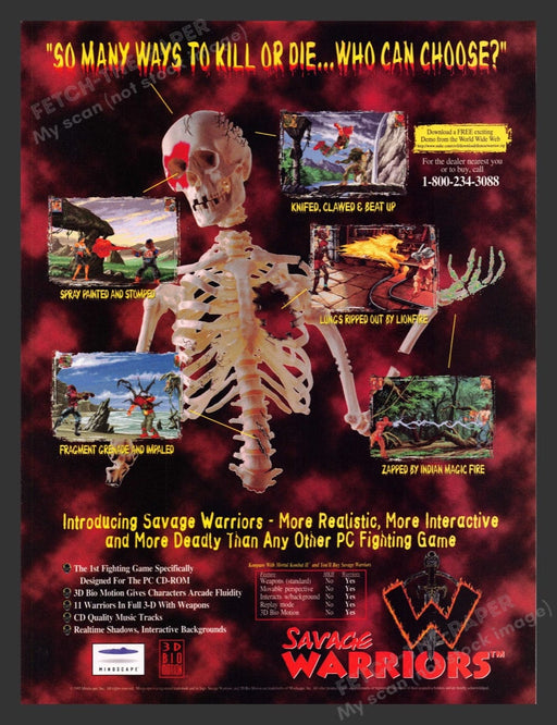 1995 Savage Warriors Skeleton Video Game Print Advertisement