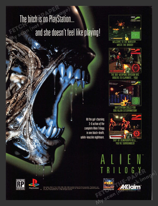 1996 Alien Trilogy Bitch is in Playstation Video Game Print Advertisement