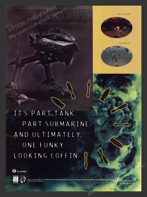 1996 Amok "Part tank. Part submarine." Video Game Print Advertisement