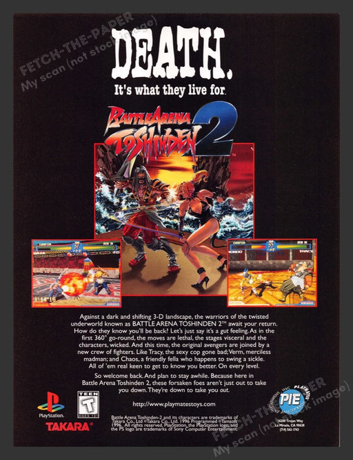 1996 Battle Arena Toshinden 2 "Death" Video Game Print Advertisement