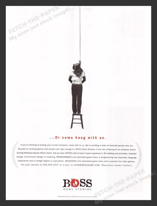 1996 Boss Game Studios "Come hang with us" Video Game Print Advertisement