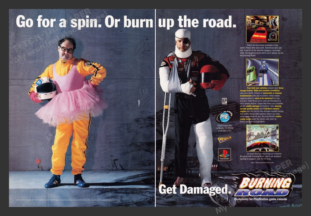 1996 Burning Road "Get Damaged" Video Game Print Advertisement (2 Pages)