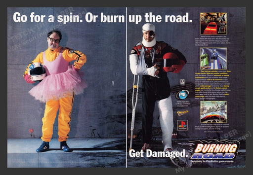 1996 Burning Road "Get Damaged" Video Game Print Advertisement (2 Pages)