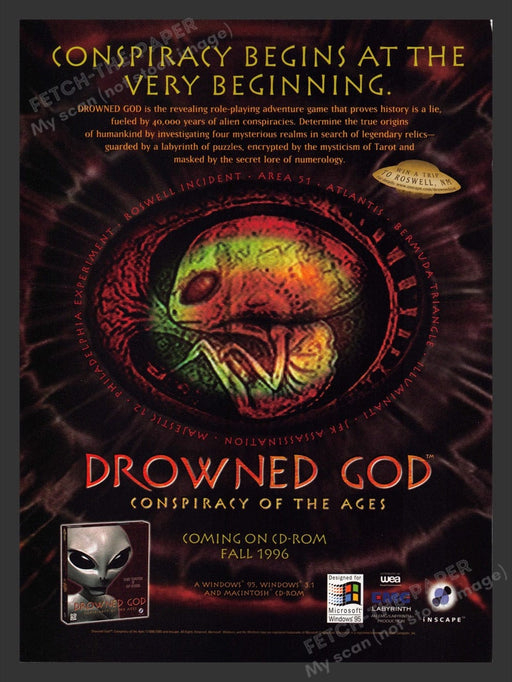 1996 Drowned God: Conspiracy of the Ages Aliens Video Game Print Advertisement