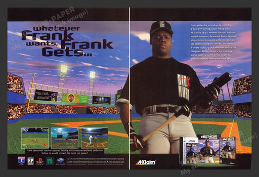 1996 Frank Thomas Big Hurt Baseball Video Game Print Advertisement (2 Pages)