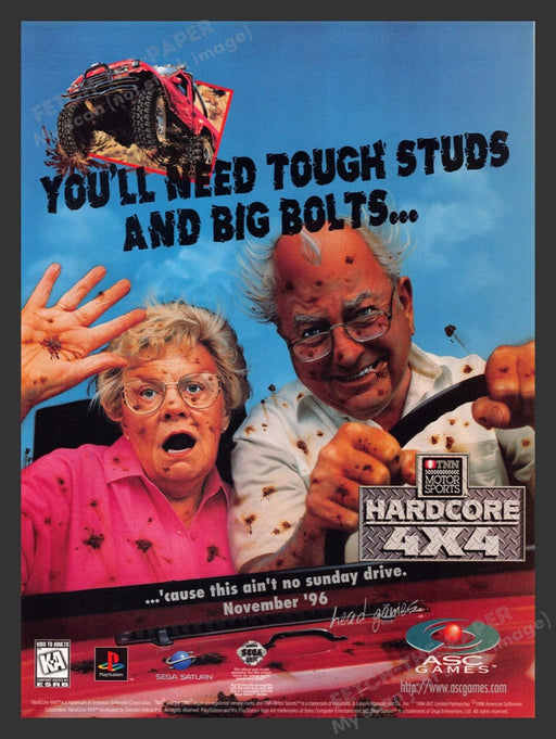 1996 Hardcore 4x4 "Tough studs & big bolts" Video Game Print Advertisement