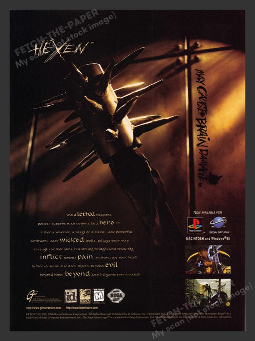 1996 Hexen "May cause brain damage" Video Game Print Advertisement