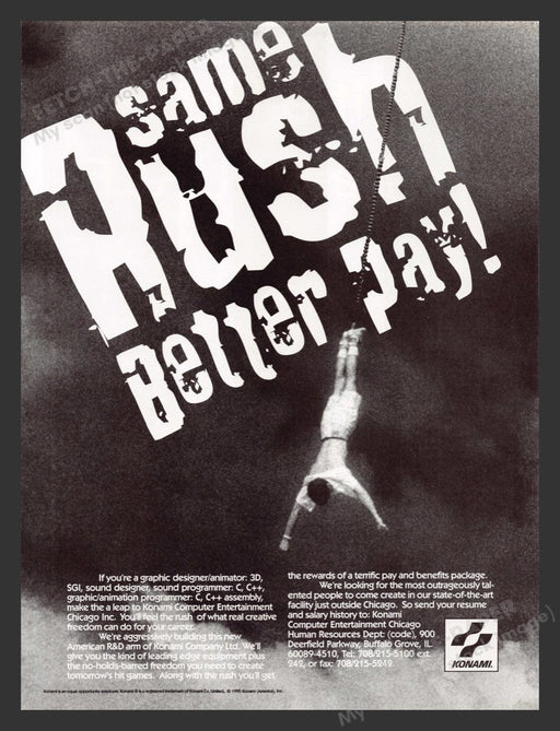 1996 Konami Graphic Designer Job Bungee Jumper Video Game Print Advertisement