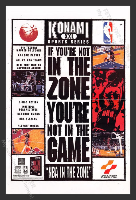 1996 Konami "NBA in the Zone" Video Game Print Advertisement (2 Pages)