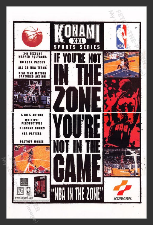 1996 Konami "NBA in the Zone" Video Game Print Advertisement (2 Pages)