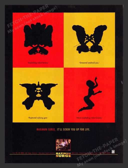 1996 Maximum Surge "It'll screw you up for free" Video Game Print Advertisement