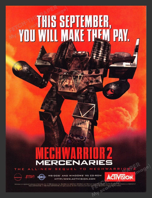 1996 Mech Warrior 2: Mercenaries Video Game Print Advertisement