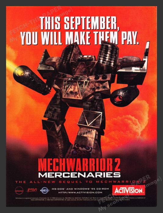 1996 Mech Warrior 2: Mercenaries Video Game Print Advertisement