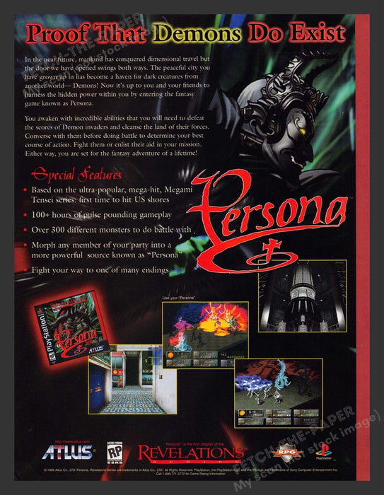1996 Persona "Proof that Demons Do Exist" Video Game Print Advertisement