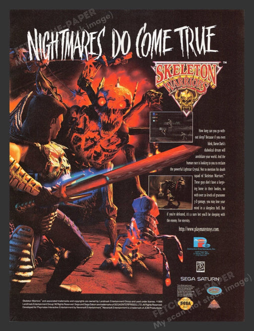 1996 Skeleton Warriors "Nightmares Do Come True" Video Game Print Advertisement