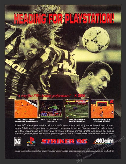 1996 Striker 96 Soccer Video Game Print Advertisement