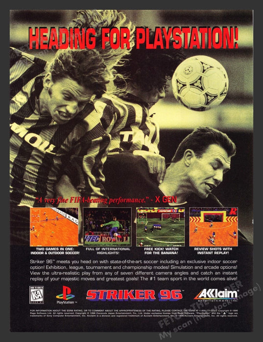 1996 Striker 96 Soccer Video Game Print Advertisement