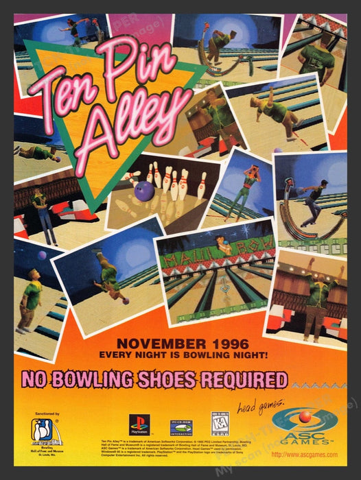 1996 Ten Pin Alley Bowling Video Game Print Advertisement