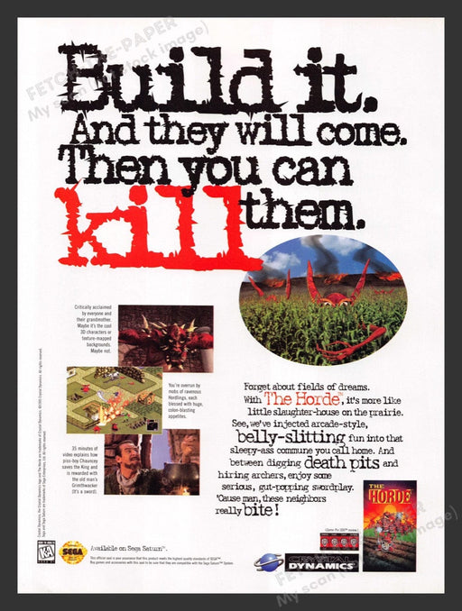 1996 The Horde "Build it....Then..kill them" Video Game Print Advertisement
