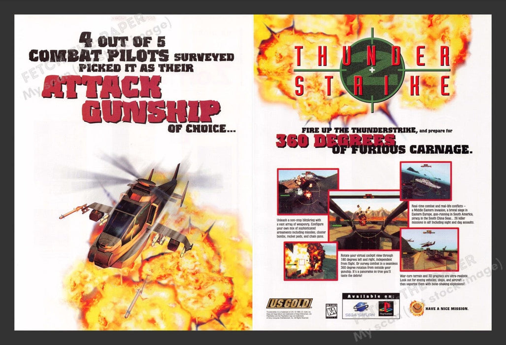 1996 Thunder Strike Helicopter Home Video Game Print Advertisement (2 Pages)