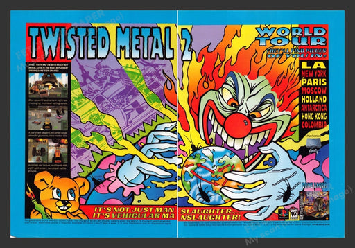 1996 Twisted Metal World Tour Video Game Print Advertisement (2 Pages)