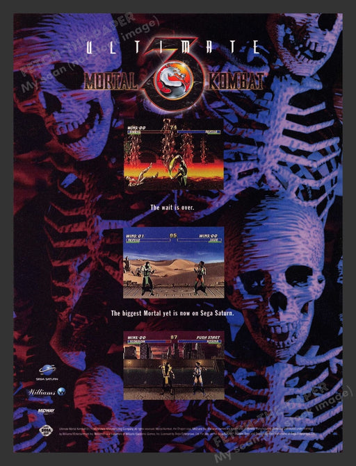 1996 Ultimate Mortal Kombat 3 Purple Skeletons Video Game Print Advertisement